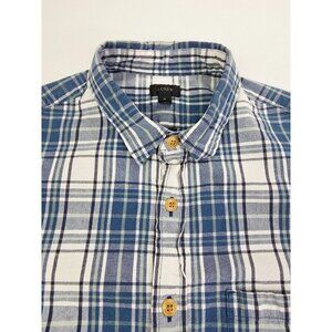 J. Crew Size Medium Mens White Blue Sage Check Long Sleeve Pocket Cotton Shirt
